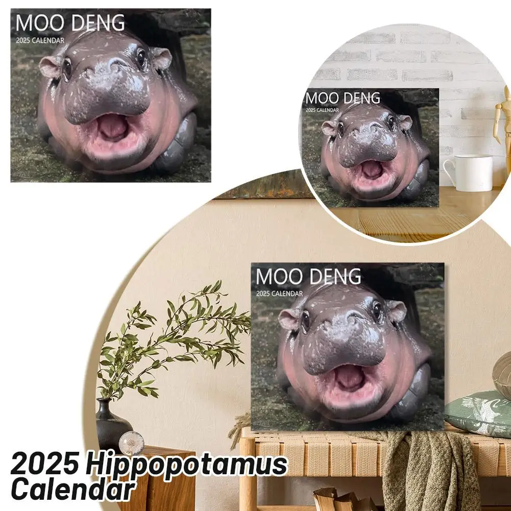 2025 nuevo calendario hipopótamo Moo Deng calendario de pared Deng calendario moderno hogar Moo decoración bonita planificador mensual escritorio O3E3