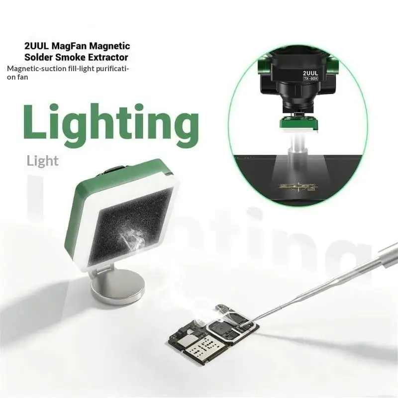 2UUL FE11 Solder Smoke Extractor Magnetic Fan Fume Absorber With Activated Carbon Filter LED Light For Phone PCB Repair Supply