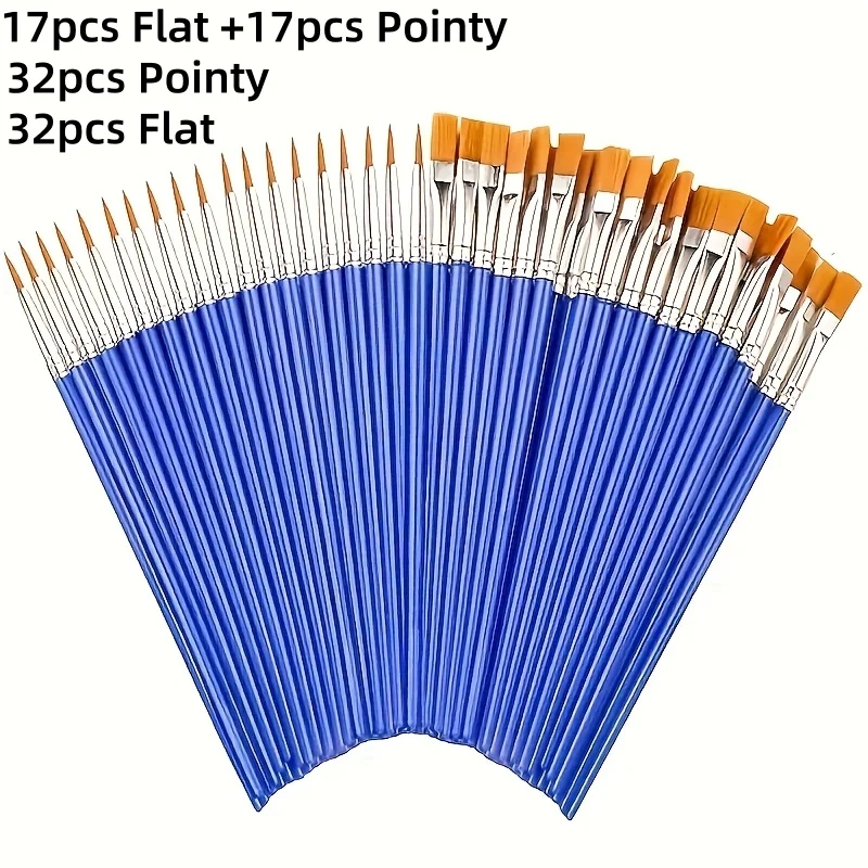 Brush Set With Flat And Pointed Heads, Made Of Durable Plastic Handle, Professional Art Set, Suitable For Acrylic, Watercolor