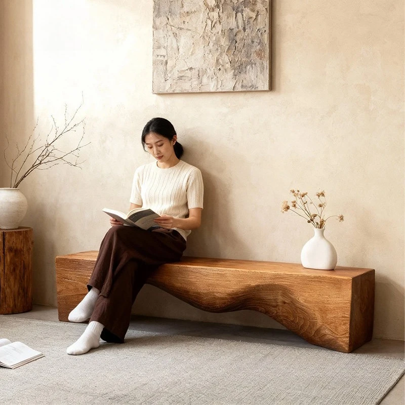 Log bench creative TV cabinet wooden pier solid wood bench B & B hotel clothing store rest shoe change stool sitting stool