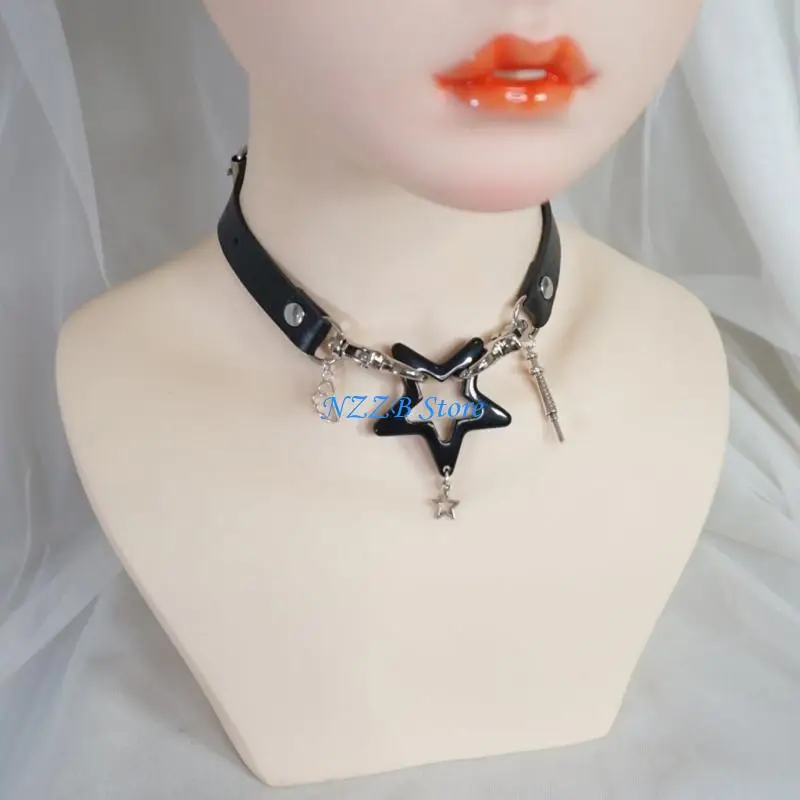 T21F Belt Star Splicing Necklace Y2k Accessories Star Choker Alloy Material for Girls