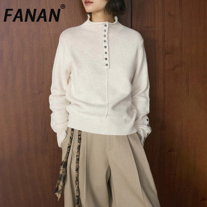 

FANAN Minimalism Wool Knitting Pullover Sweater For Women Long Sleeve Thick Warm Tops Office Lady Bottoming Clothing Winter New