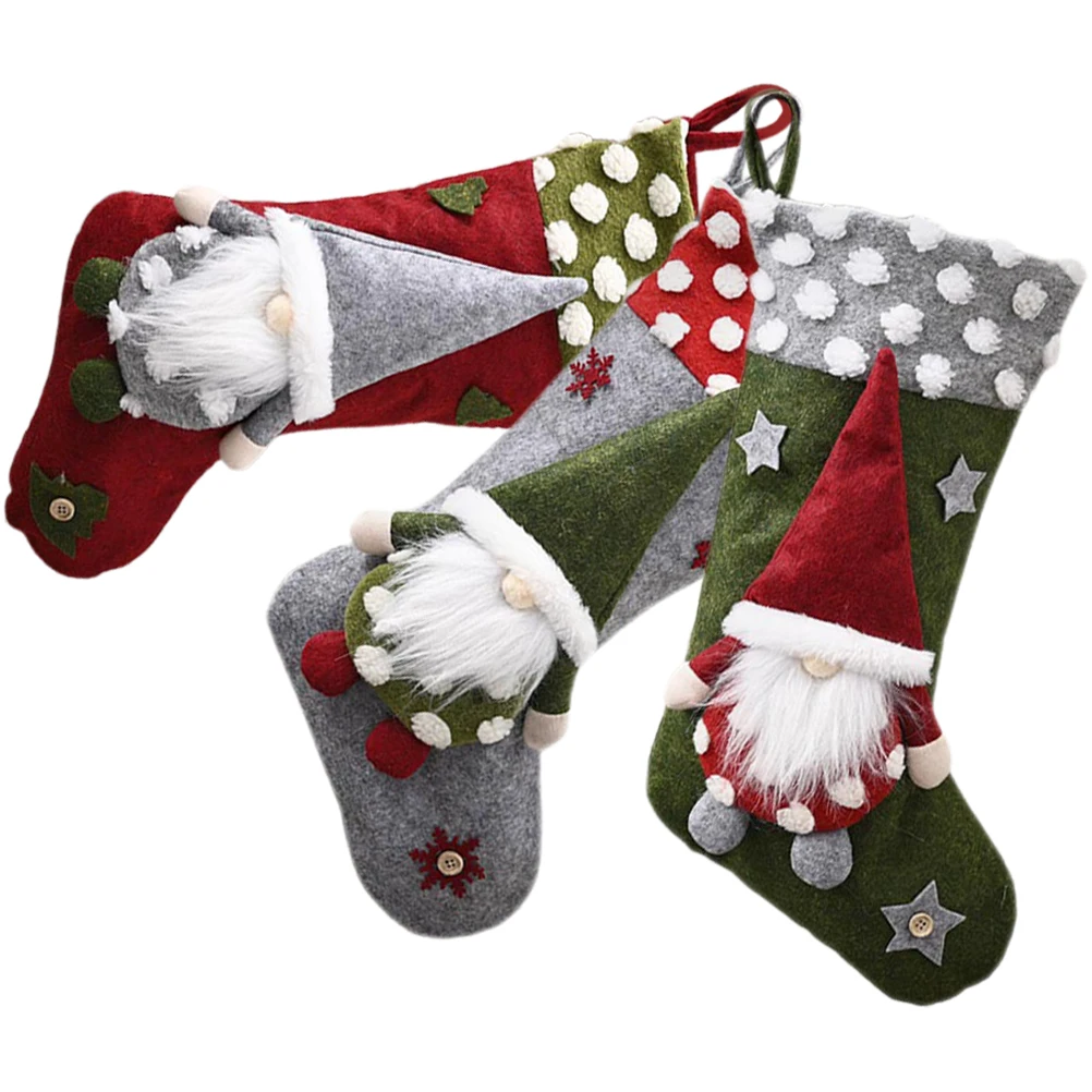

3pcs Socks Christmas Stockings Xmas Decorations Gift Bags Large Size Holiday Gadgets Traditional DIY ornaments