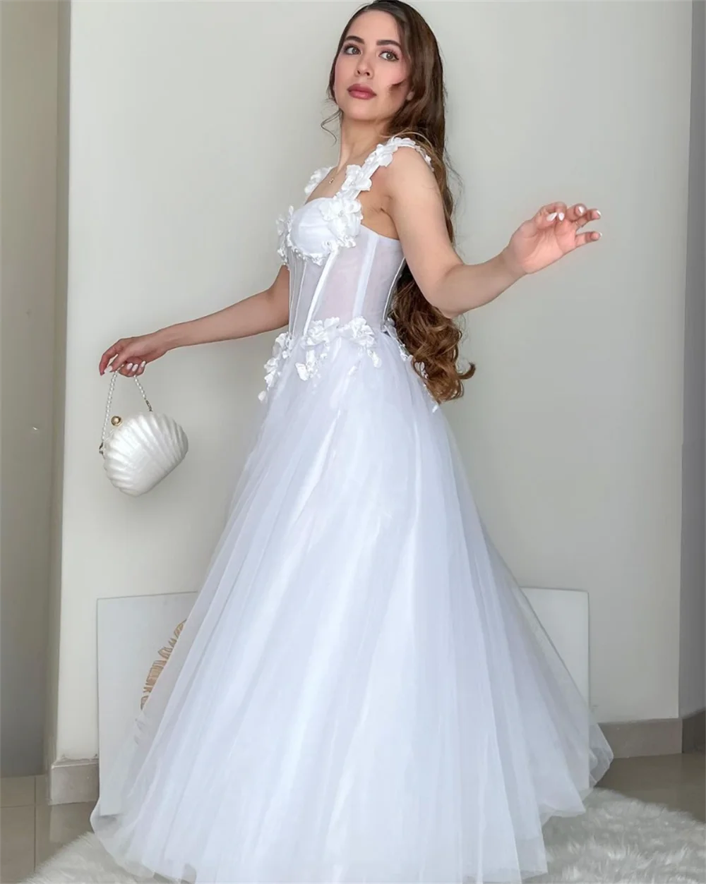 Jessica White Princess Prom Dresses 3D decals Fairy Evening Dresses Women\'s Wedding Dress Formal Party Dresses Vestidos De Noche