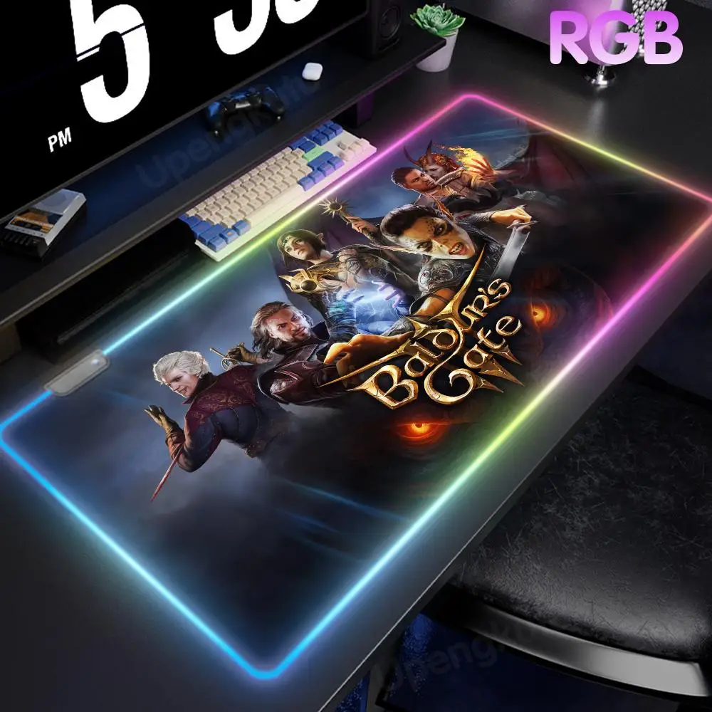 B_Baldur'es Gate Mouse Pad Playmat RGB Mauspad Mouse Mouse Gamer Pad LED Large Gamer Luminous Desk Mat