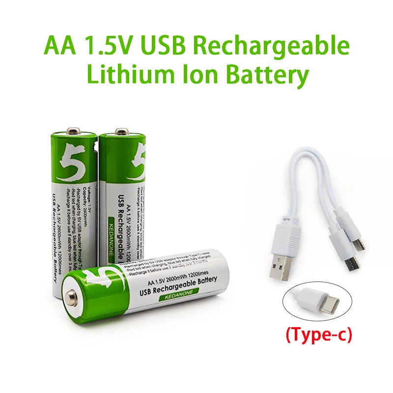 

New 1.5V 2600mWh AA USB Rechargeable Li-ion Battery,For Remote Control Mouse Small Fan Electric Toy High Capacity Battery