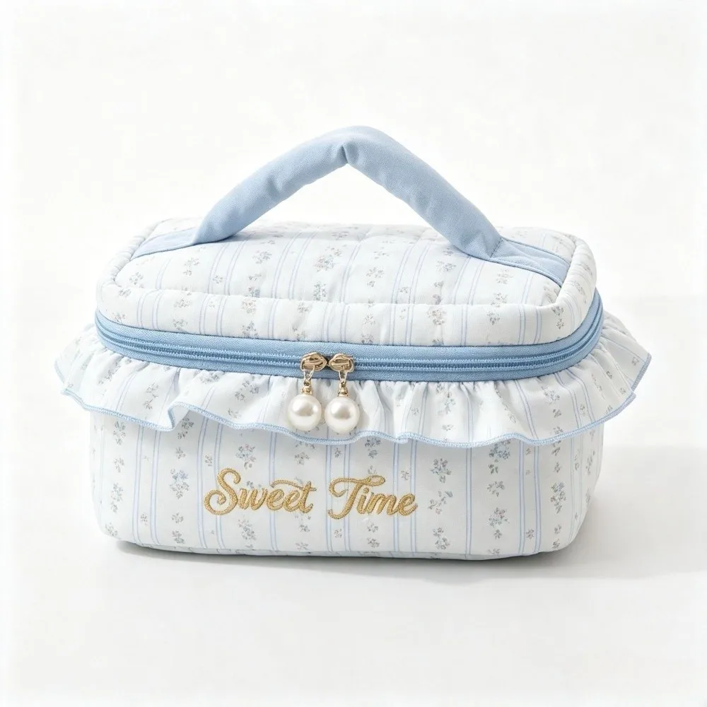 New Floral Print Cosmetic Bag Large-Capacity Ruffled Travel Toiletry Bag Ultralight Portable Storage Bag