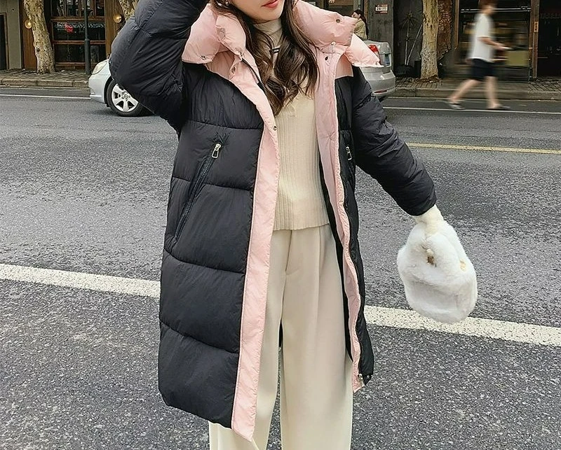 سترة نسائية قطن متوسطة الطول فوق الركبة 2025 سميكة كتلة الألوان معطف شتوي جديد من القطن ملابس خارجية قطنية فضفاضة #2