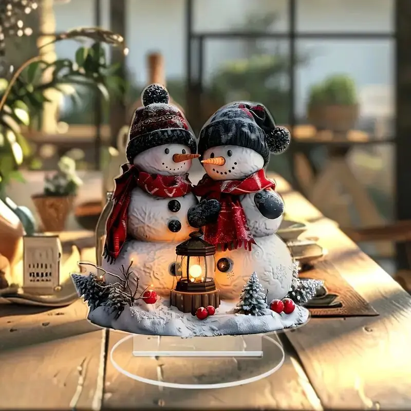 Christmas Reindeer Sleigh Santa Figurine 2D Acrylic Christmas Santa Claus on Sleigh with Reindeers Decorations Holiday Santa - Image 3