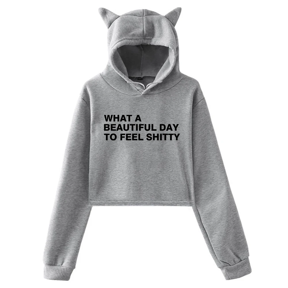 GF لورين سبنسر سميث يا ألبوم يوم جميل هوديي آذان القط قمصان سويت شيرت بقلنسوة كم طويل المحاصيل ملابس نسائية