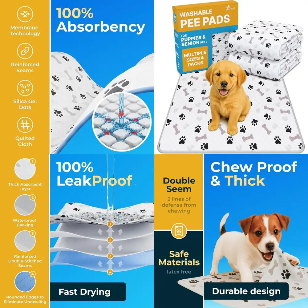 

Моющиеся подушечки для мочи для собак — водонепроницаемые многоразовые подушечки для щенков с противоскользящей подложкой, тренировочная подушечка для домашних животных для манежа для щенков, ящика, W