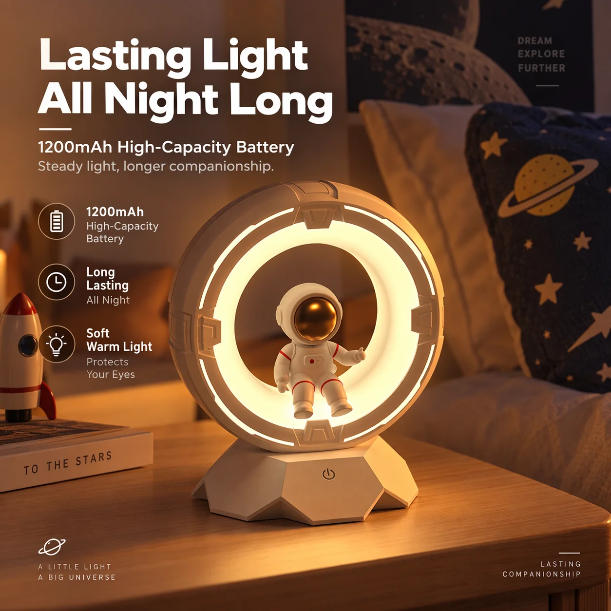 WWPPU Creative Astronaut LED Night Light, Bedside Sleep‑soothing Lamp, Space‑themed Gift Ambient Light for Kids Bedroom
