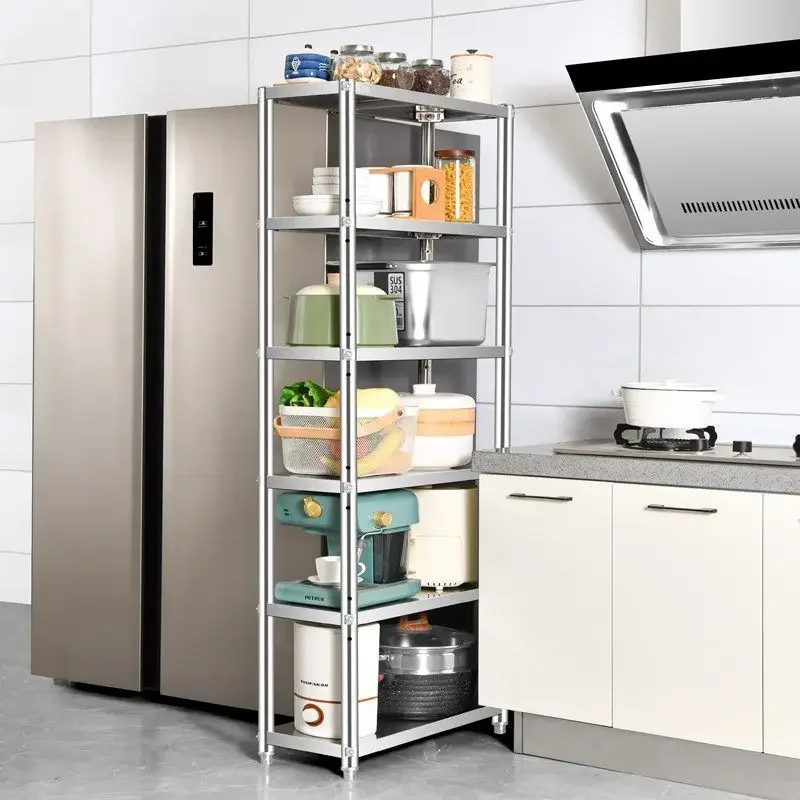 Stainless Steel Household Kitchen Storage Rack – Multi-Tier Microwave Stand – Sturdy and Durable Kitchenware Storage Unit