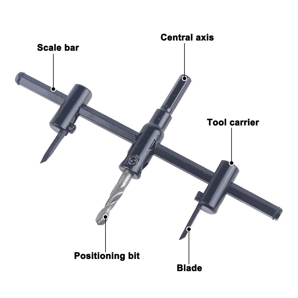 Liga preta lâmina de madeira de metal ajustável círculo buraco viu broca cortador kit diy ferramenta 30mm-120mm 30mm-200mm 30mm-300mm