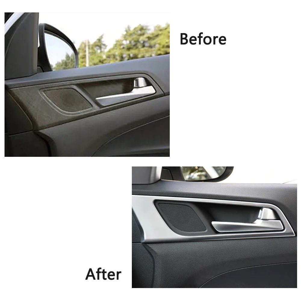 For Hyundai Tucson LHD 2015-2020 Carbon Fiber Color Inner Door Handle Frame Trim Interior Decoration Trim Accessories