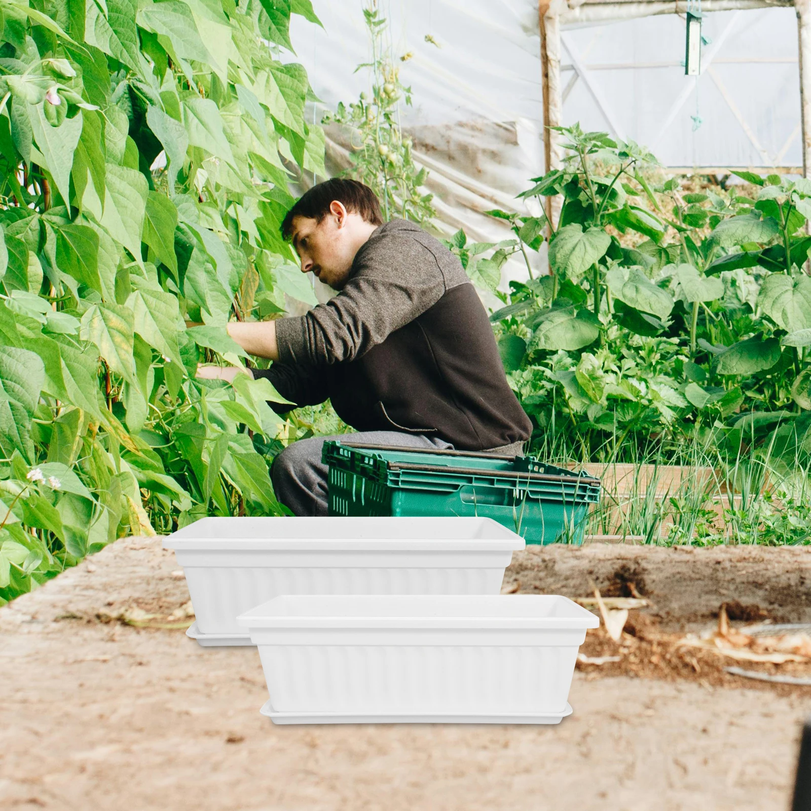 

2pcs Plastic Planting Pots Vegetable Flower Garden Scratch Resistant Uv Resistant Rectangular Planter Boxes Outdoor Indoor