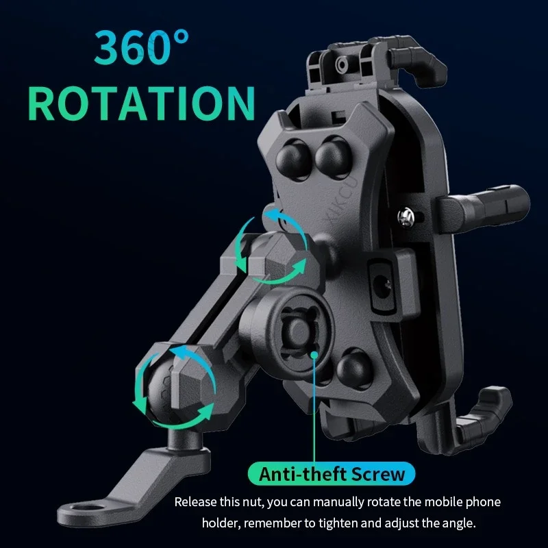 Supporto per telefono per moto antiurto con blocco della luce Specchio per manubrio per caricabatterie wireless da 15 W per supporto per moto da bicicletta per smartphone