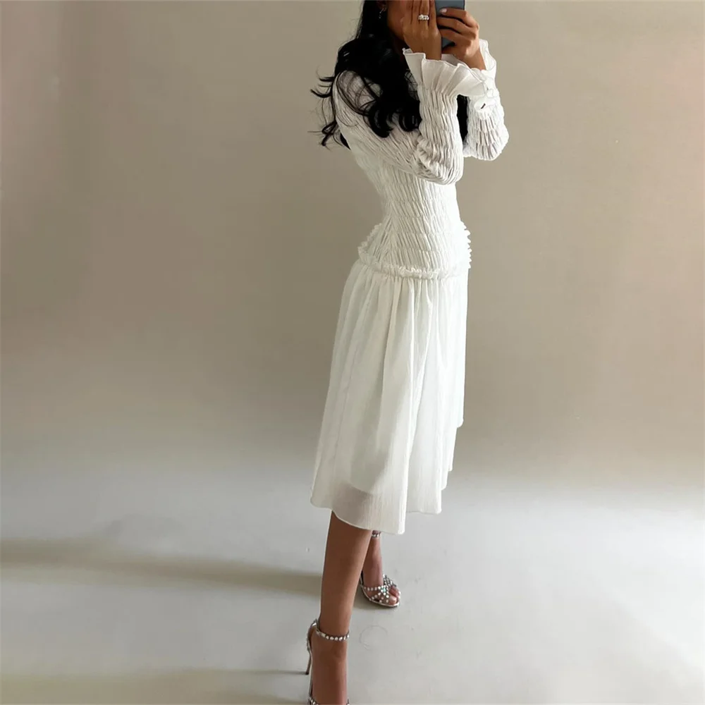 ROYET Woman Pleat Classic Prom Dress Full Sleeve A Line Long Vintage Elegant Luxury Summer Style Long Ball Evening Gown