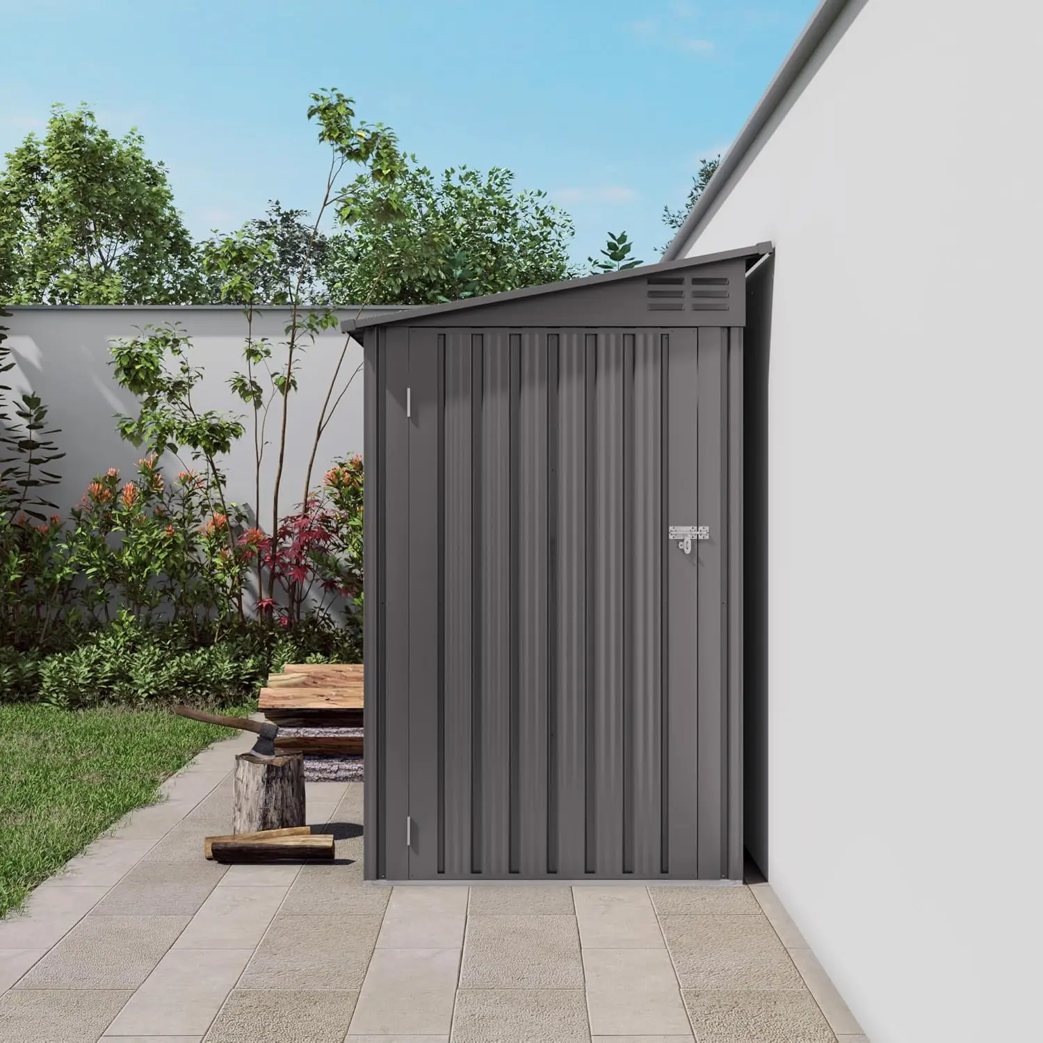 

4x9 FT Lean to Metal Storage Shed Sloping Roof Outdoor Garden Tool House 2 Vents Side Door Backyard, Customized