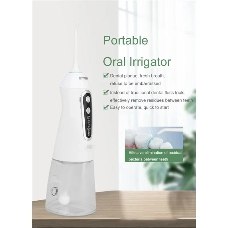 AT28-Portable Cordless Water Flosser 360° Nozzle 300Ml With 2300 Pulses 5 Mode Oral Irrigator For Braces, Teeth Cleaner Kit