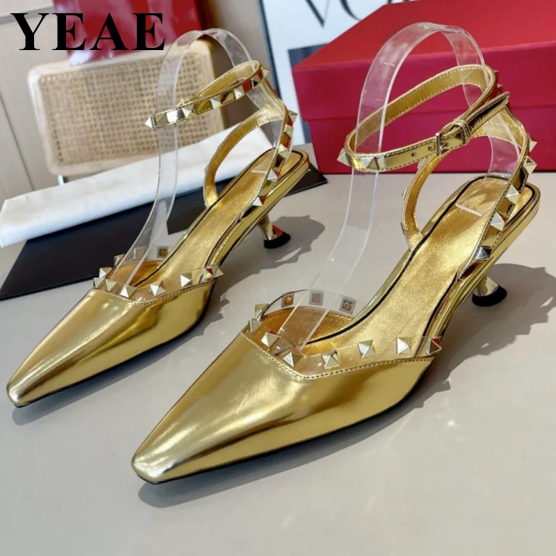 Spring and Autumn Rivet Women Pumps Fashion New Sexy Banquet Slingback Sandals Patent Leather Pointed Toe Women's High Heels