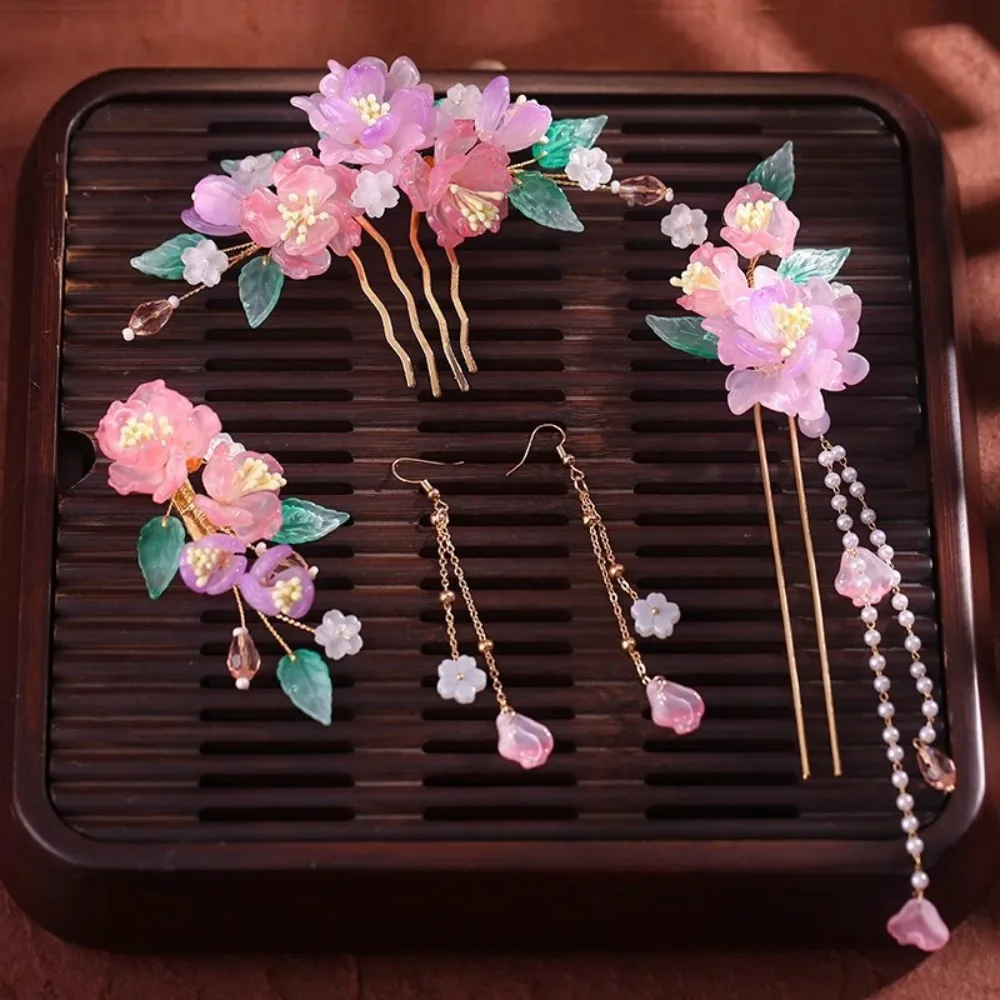 

Exquisite Ancient Style Chinese Style Hairpin Set Pearl Earrings Hanfu Hair Stick Hair Chopstick Headwear Flower Hair Comb Women