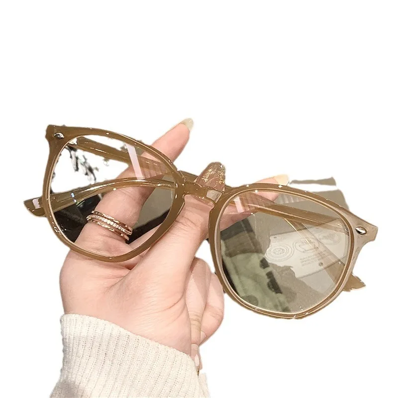 

Self - retained no makeup artifact retro leopard print flat light mirror female radiation protection eye thin brown glasses