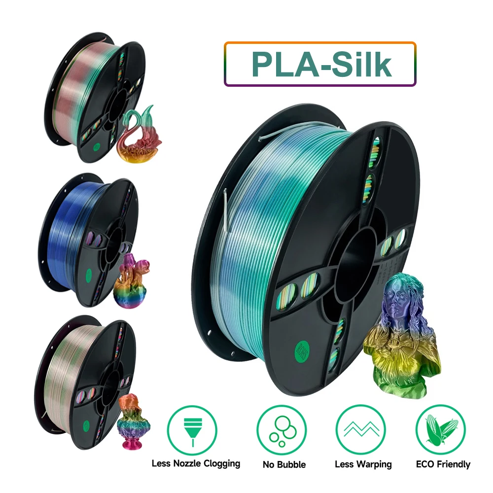 

1KG Silk PLA Filament Smooth 1.75mm +/- 0.02mm Eco-friendly Plastic Consumables 3D Printing PLA Material For 3D Printer 3D Pen