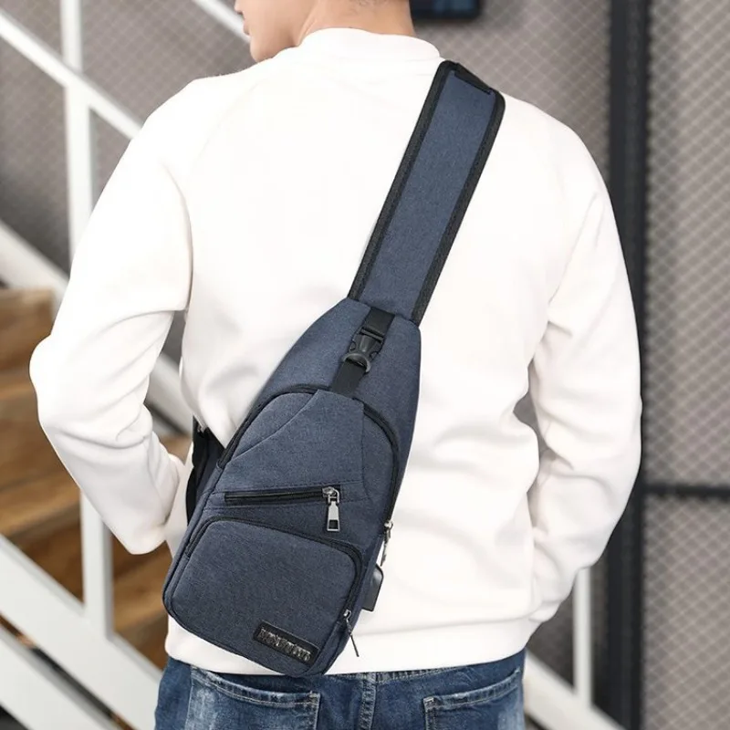 USB Charging Chest Bag Daily Leisure Electronic Storage Medium Multi Pocket Canvas Men Wear Resistant Crossbody Pack