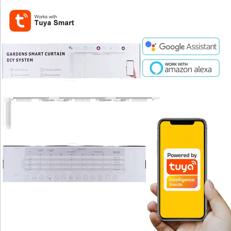 Gardens WiFi Tuya Smart Curtain Motor With Track 5.2m Remote Control Smart Life App Works Curtains