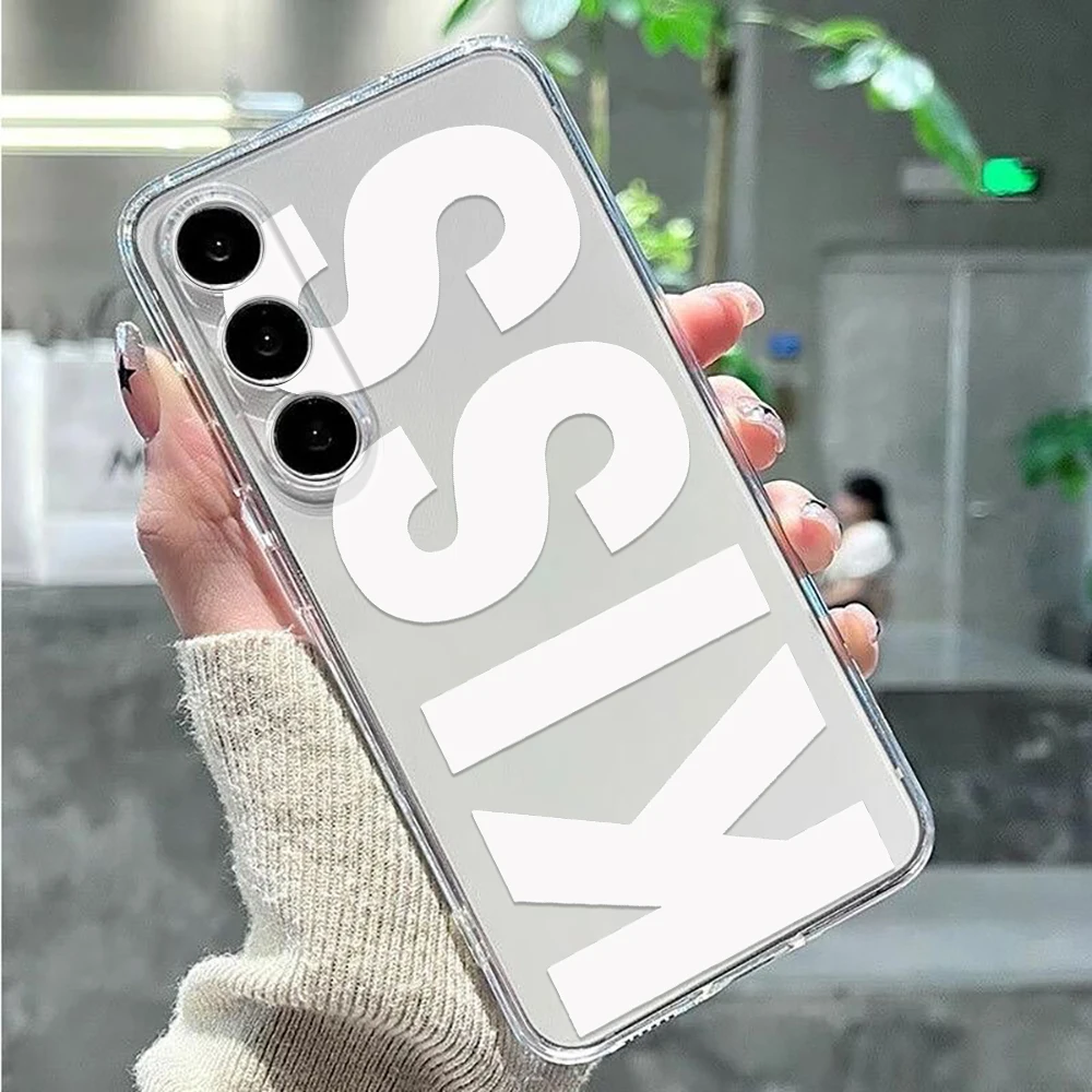 Simple Big White Letters Silicone Case For Samsung S24 Ultra S23 S21 Plus Note10 Pro A14 M53 M23 A57 Case Cover Funda Bumber