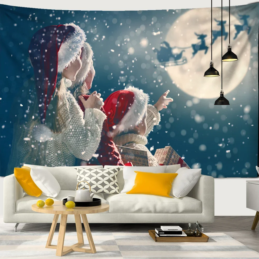 Home Decoration Christmas Wall Decoration Snow Christmas Tree Santa Santa Printing Polyester Polish Background tapiz