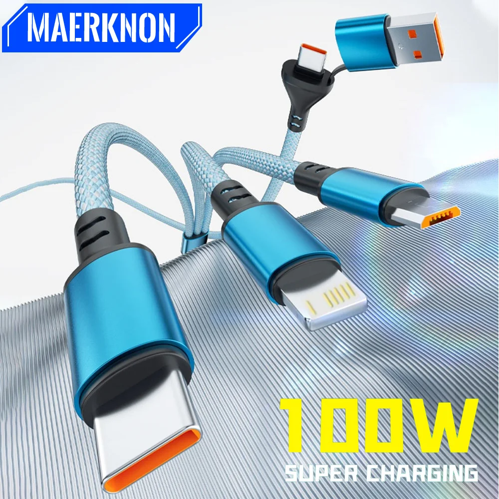 USB C Cable 100W 3 in 2 Fast Charging Micro USB Type C Phone Charger Data Cord For iPhone 15 16 Samsung Xiaomi Quick Charge Wire