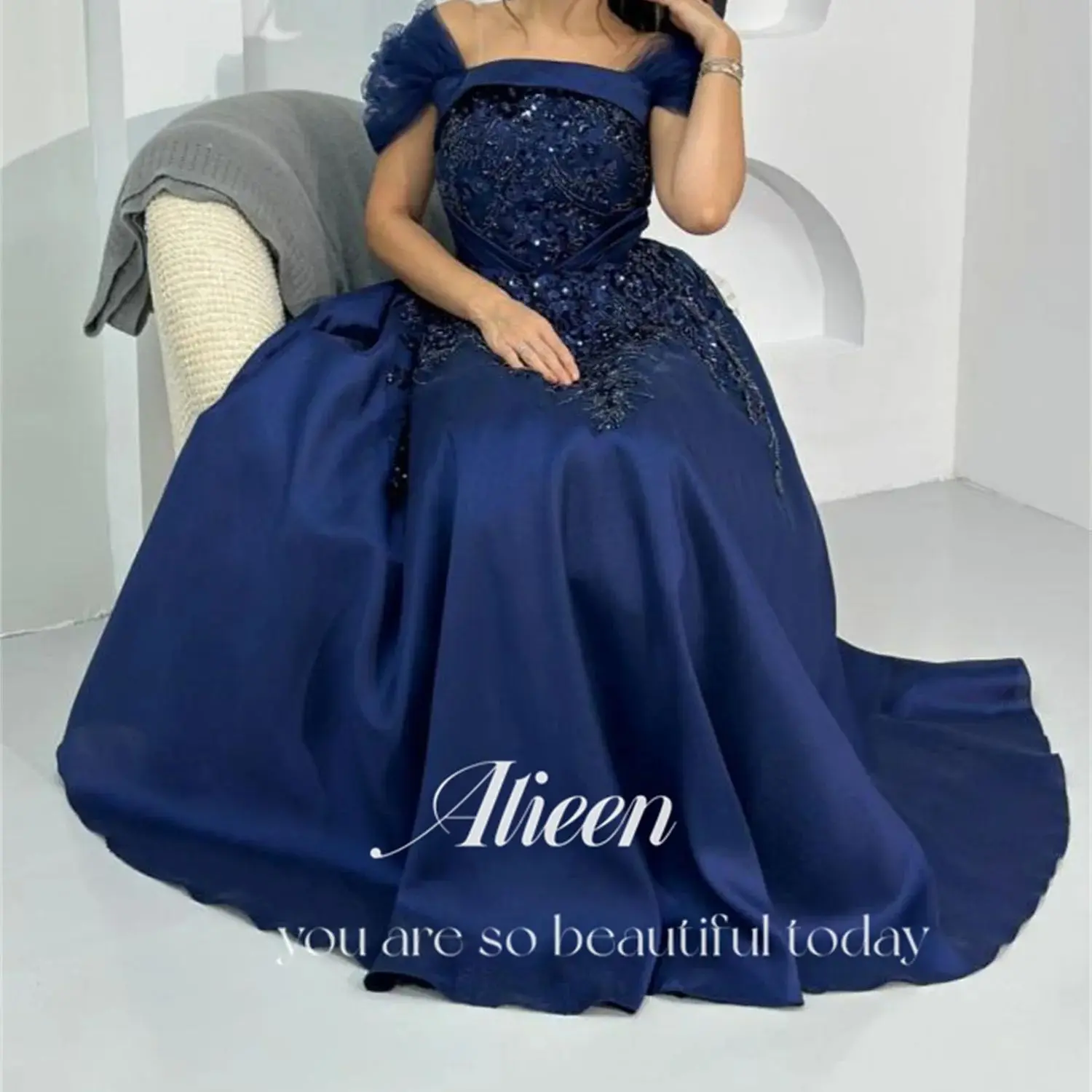 

Aileen A-line Customized Navy Blue Gala Dresses Woman 2024 for Party Evening Elegant Prom Wedding Dress Graduation Women Luxury