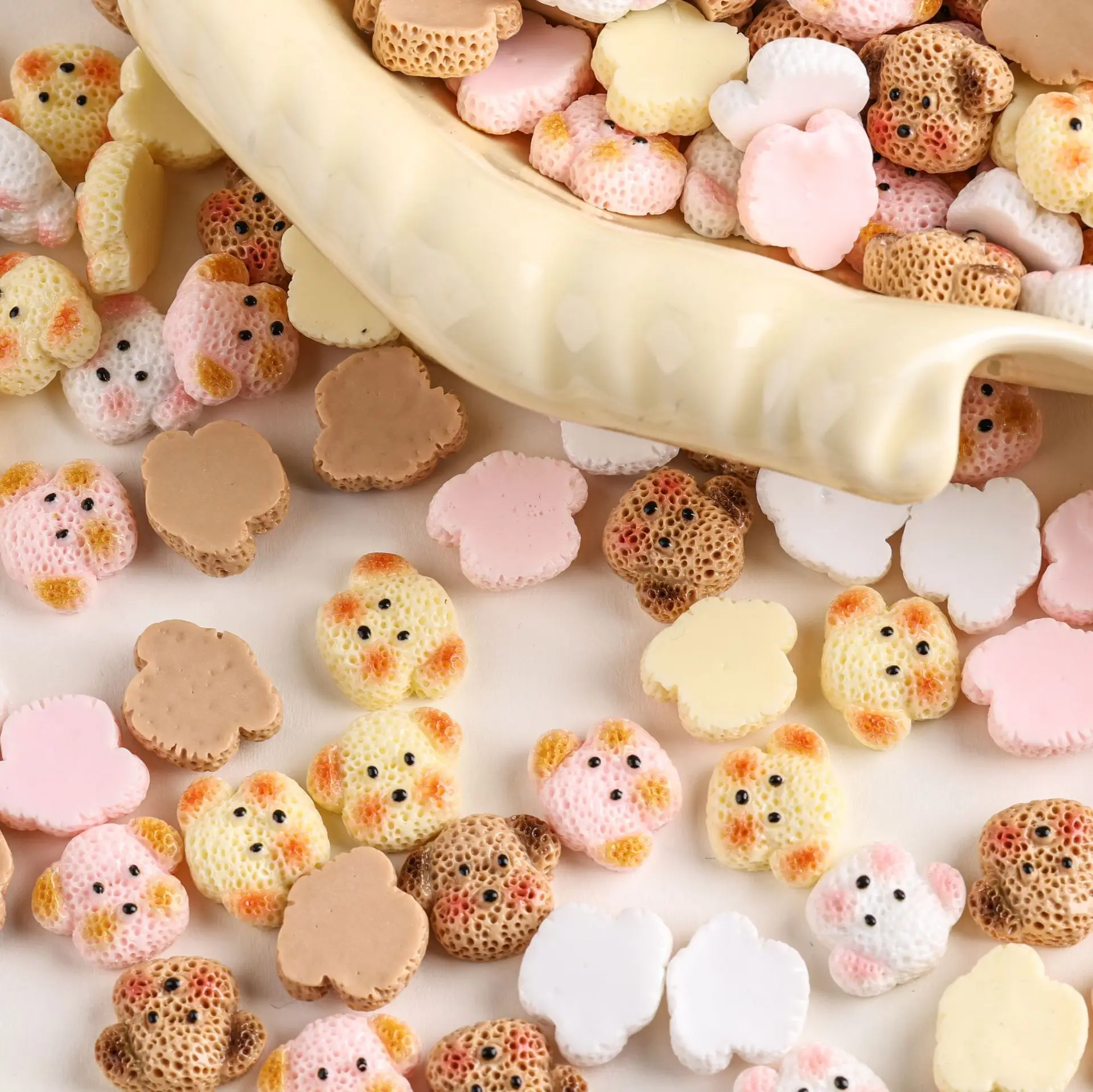 30pcs Realistic Plush Puppy Biscuit Resin Charms – Mini Food Embellishments for DIY Hair Clips, Fridge Magnets, Cream Glue Craf