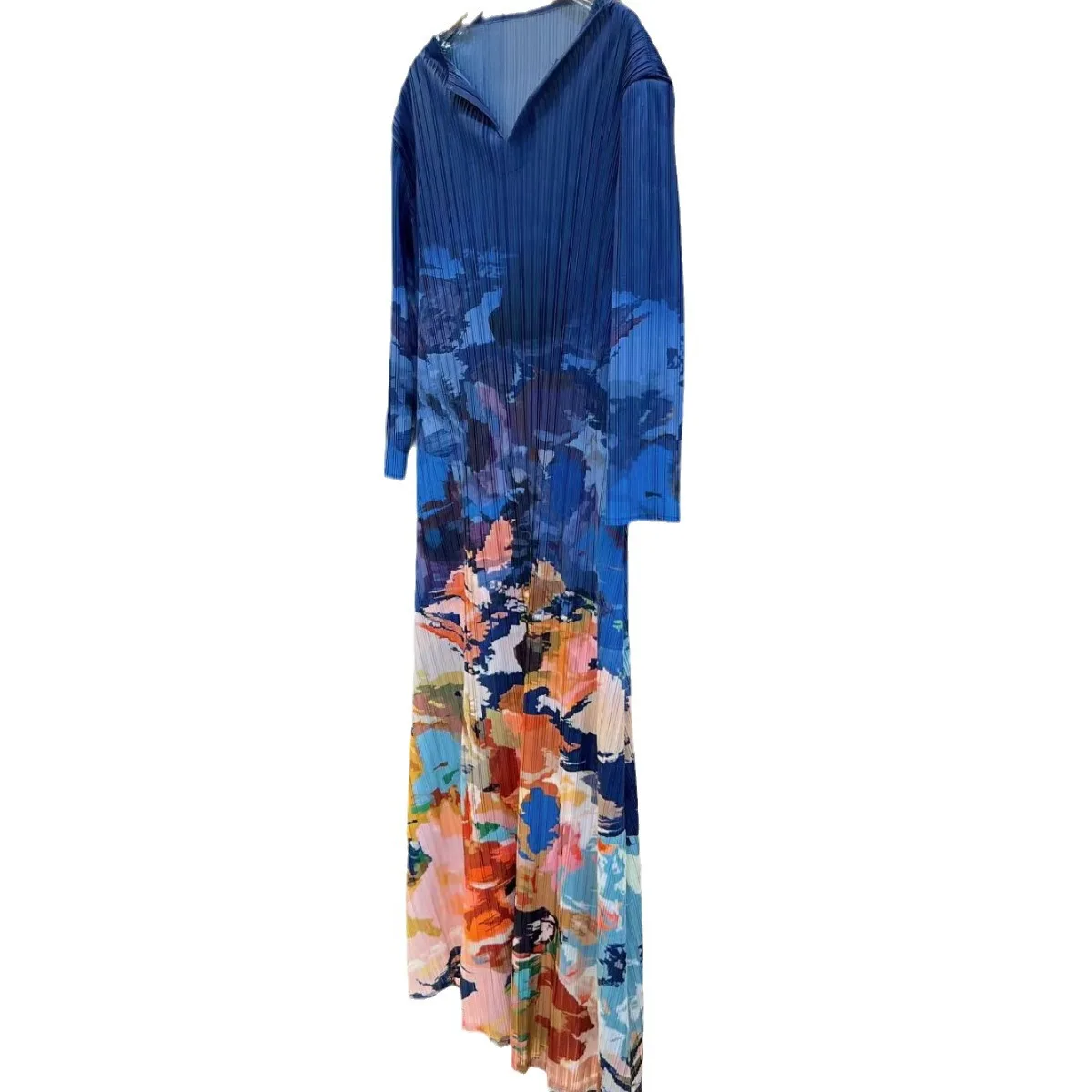 Vestido largo con estampado de pintura al óleo de gama alta para primavera y verano, traje bohemio ajustado con cuello en V, novedad de 2024