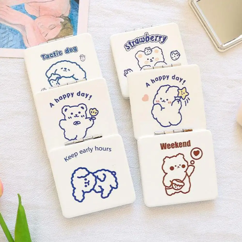 Little Bear Folding Makeup Mirror Double-Sided Mini Cosmetic Mirror Magnifying Handheld Compact Pocket Mirror Makeup Accessories