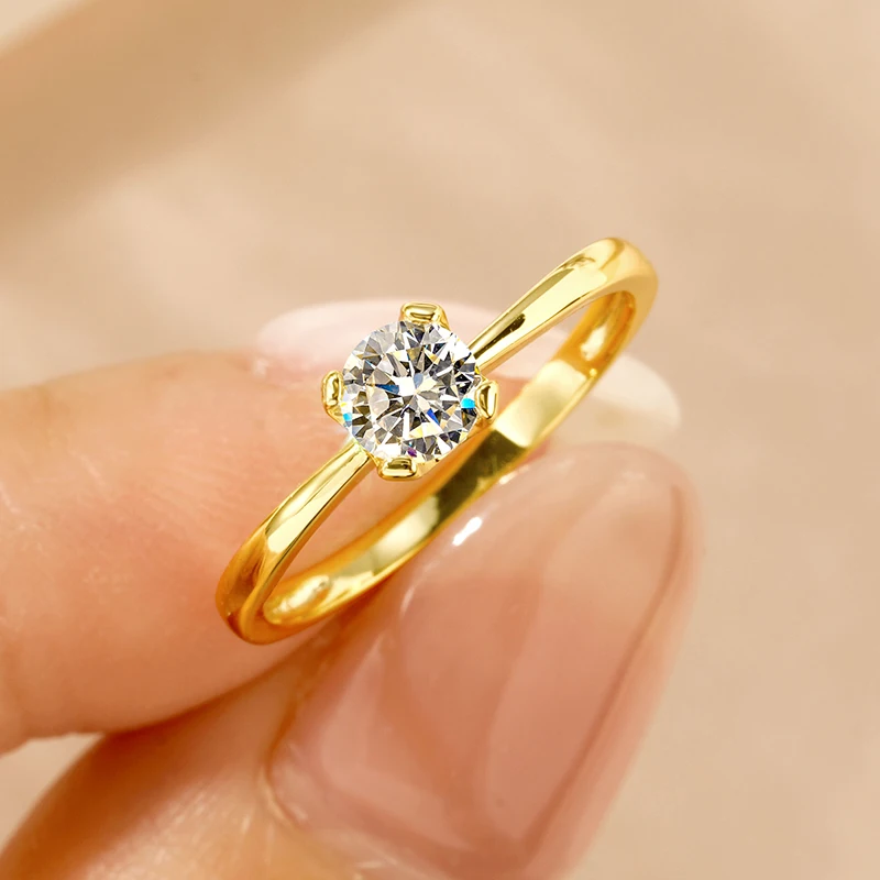 Rrjzz Runder Solitär-Moissanit-Diamant-Verlobungsring in Silber- und Goldfarbe, Zeitlose Eheringe für Frauen, Leichterer Schmuck – Detail 8