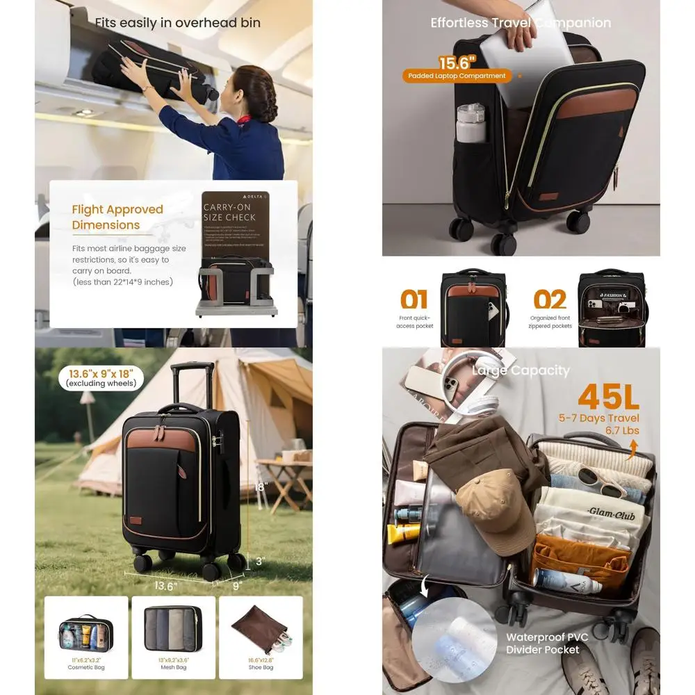 

4-Piece Travel Set: 20 Airline-Approved Softside Spinner Luggage with TSA Lock