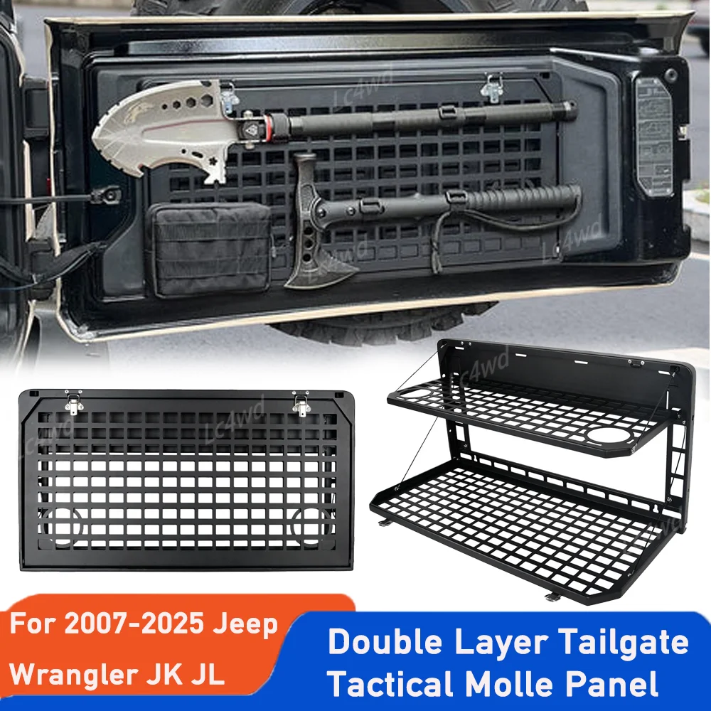 

LC4WD Off Road Metal Tailgate Tactical Molle Panel Double Layer Table Foldable Rear Cargo Shelf For 2007+ Jeep Wrangler JK JL