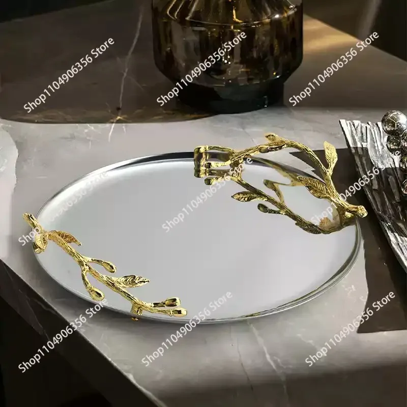 Gold Handle Multipurpose Storage Tray, Fruit Snack Dessert Serving Plate for Hotel Kitchen Dining Table & Household Desktop