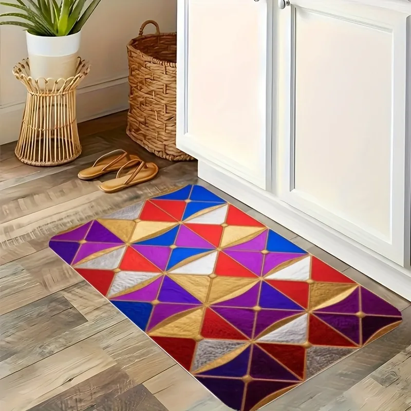 

1PC Vibrant Geometry Kitchen Rug Non-Slip Door Mat Pop design Bathroom Rug Bath Mat Carpet for Home Sink Laundry ecoreeree