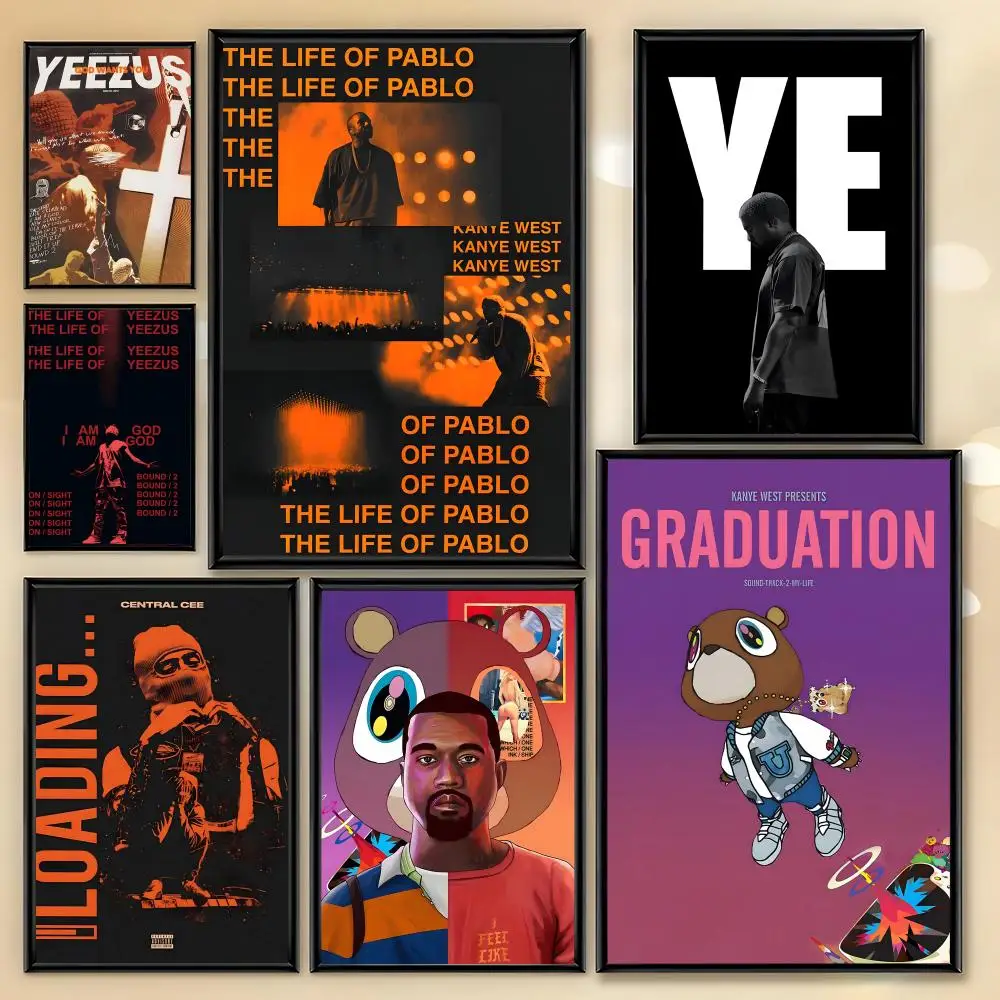 Sänger Bad Bunny Kanye West Poster HD-Kunst, selbstklebende Wanddekoration für Zuhause, wasserfest, für Zuhause, Wohnzimmer, Bar, ästhetische Dekoration