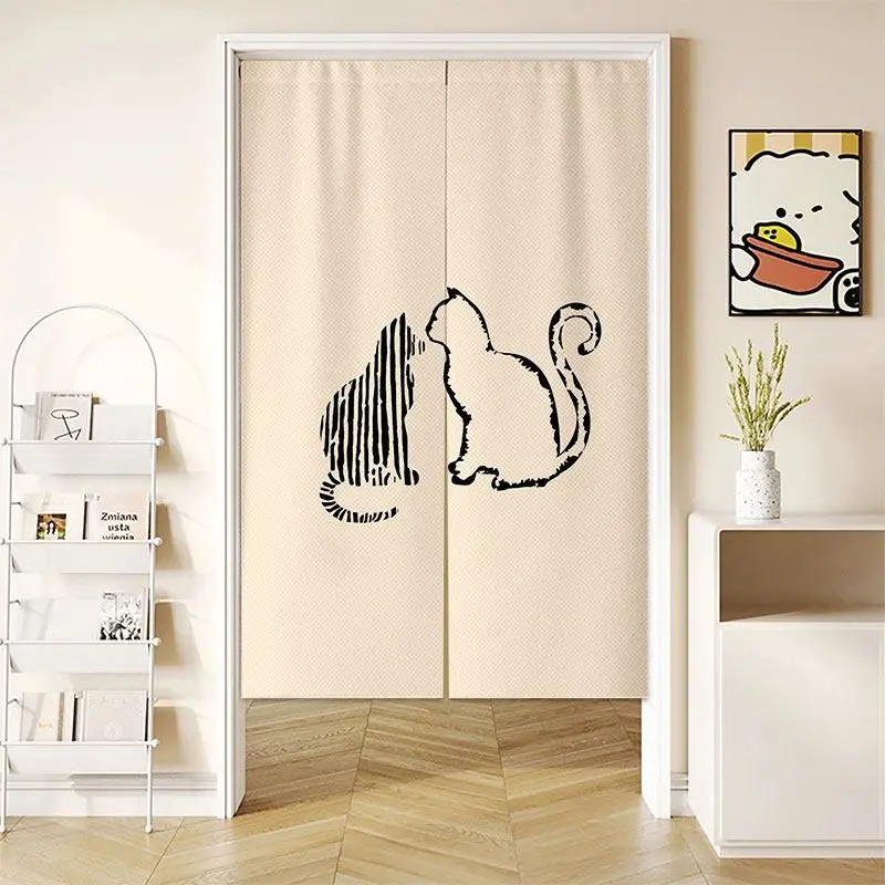 VIKAMA Minimalist Line Cat Japanese Door Curtain Minimally Striped Cat Partition Curtain Bedroom Kitchen Covering Decoration