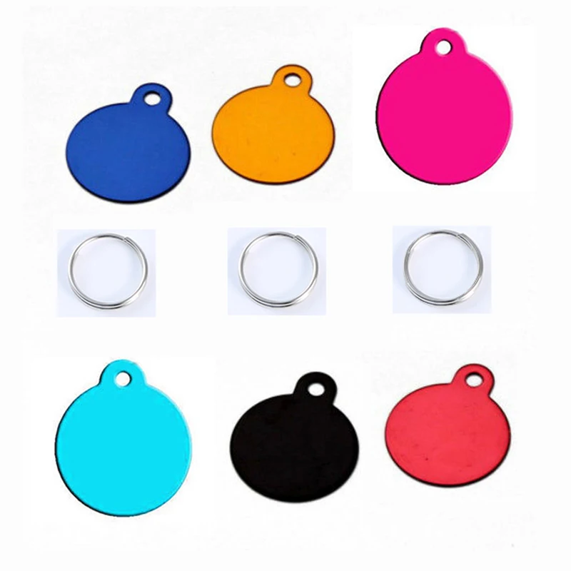 5Pcs/Set Random Color Aluminum Alloy Pets ID Name Tag Anti-lost Dogs Collar Pendant Decoration Round Shaped Collar Tag Decor
