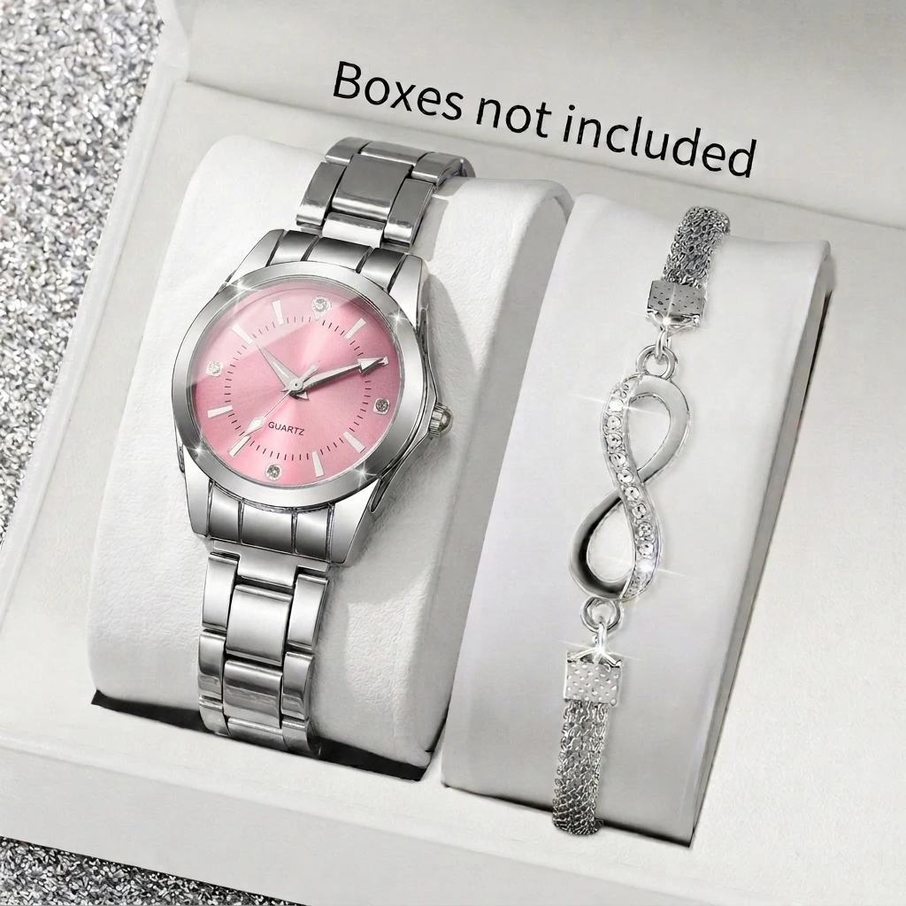 2PCS Fashion Rhinestone Women Watches Bracelet Set Casual Quartz Wrist Watches For Ladies Clock Relogio Feminino（Without box）