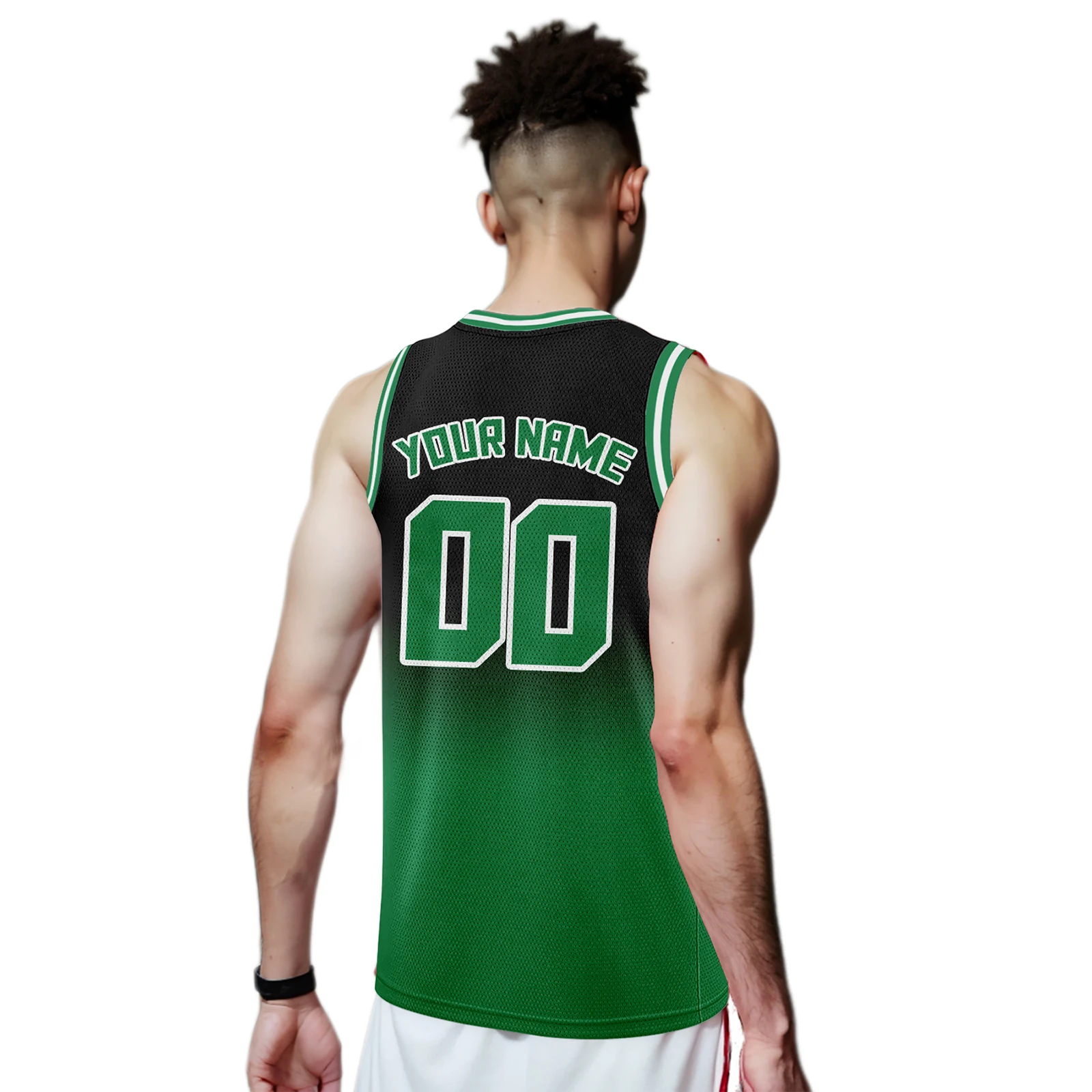 Green Black Gradient Custom Basketball Jersey Personalized Name Number Logo Team Uniform for Adults Youth Kids Hip Hop Shirt