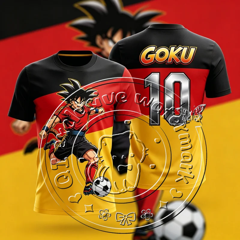 Summer Hot Selling Dragon Ball Goku Tricolor Football Jersey 3D Print Quick Dry Tee Men Women Sports Training Short Sleeve Shirt
