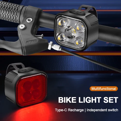 Luces de bicicleta, lámpara de ciclismo de alto brillo, delantera y trasera, recargable por USB, faro trasero para bicicleta de montaña, iluminación de linterna impermeable