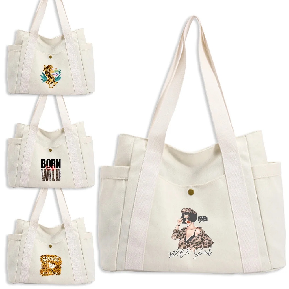 

Wild Pattern Canvas Bag Large Capacity Shopping Bags Stylish Shoulder Canvas Bag Commuting Daily Versatile Shopping Bags